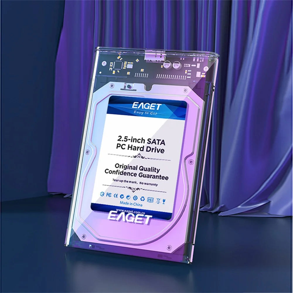 EAGET E10 2.5 Inch SSD HDD Enclosure SATA to USB 3.0 Transparent Tool-Free Installation Hard Drive Enclosure - Black - 3
