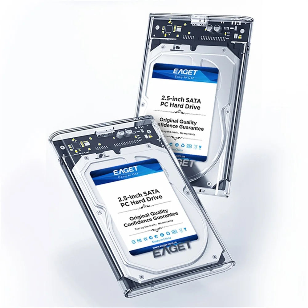 EAGET E10 2.5 Inch SSD HDD Enclosure SATA to USB 3.0 Transparent Tool-Free Installation Hard Drive Enclosure - Black - 4
