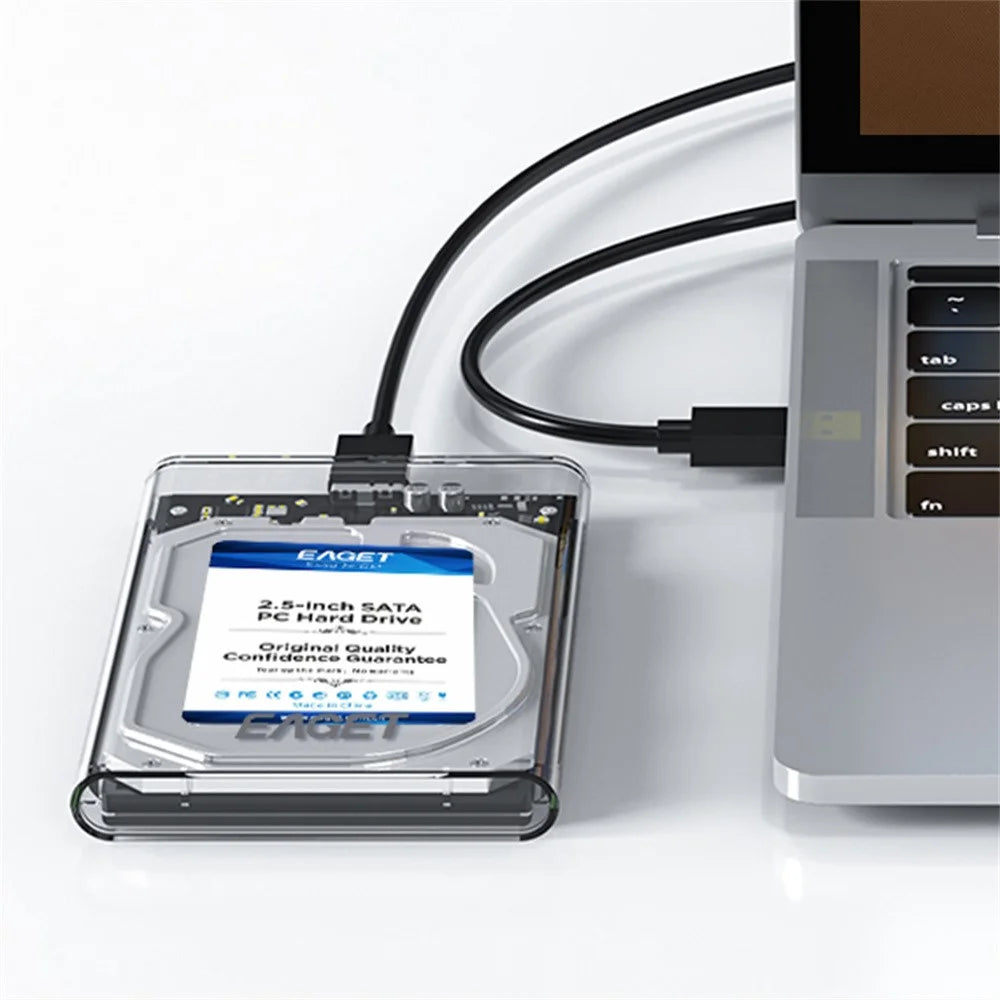 EAGET E10 2.5 Inch SSD HDD Enclosure SATA to USB 3.0 Transparent Tool-Free Installation Hard Drive Enclosure - Black - 5