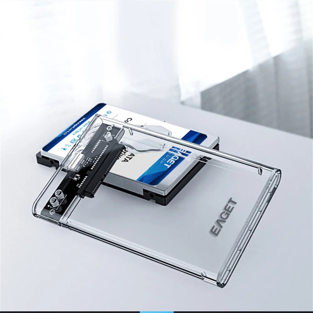 EAGET E10 2.5 Inch SSD HDD Enclosure SATA to USB 3.0 Transparent Tool-Free Installation Hard Drive Enclosure - Black - 6