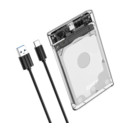 EAGET E11 2.5 Inch SATA External SSD & HDD Enclosure USB-C 3.1 Tool-Free Clear Hard Drive Case - Black - 1