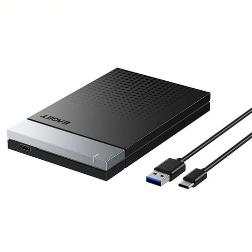 EAGET E51 2.5 Inch External Hard Drive Enclosure Type-C to USB-A Cable Tool-Free 5Gbps SSD & HDD Hard Drive Case - Black - 1