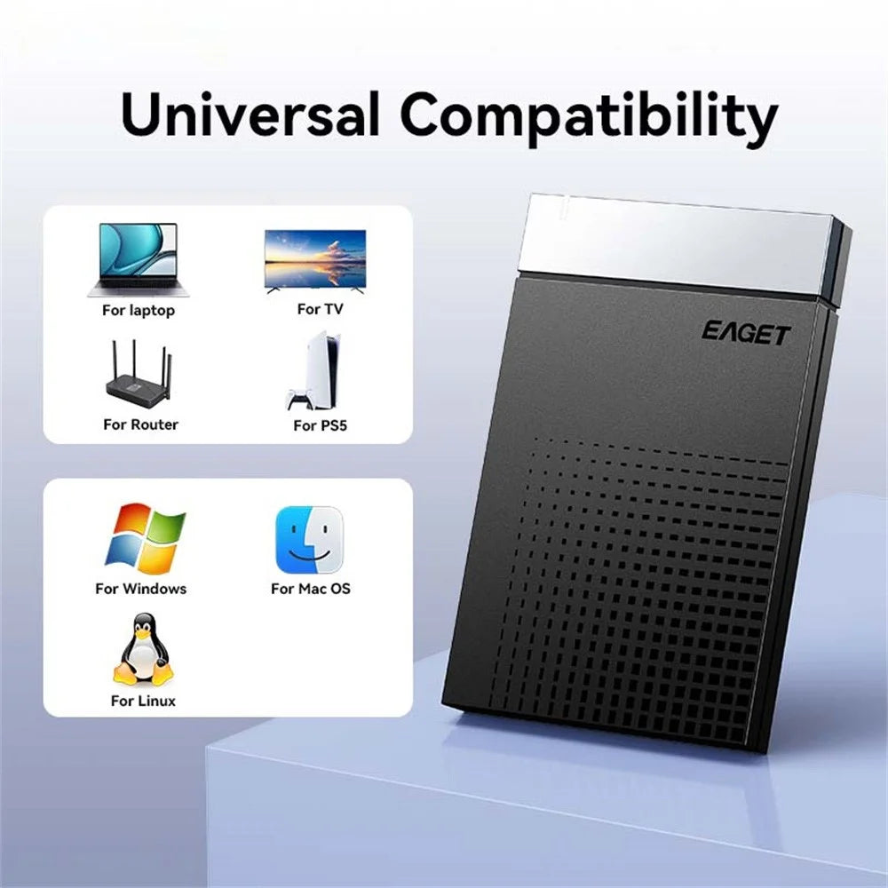 EAGET E51 2.5 Inch External Hard Drive Enclosure Type-C to USB-A Cable Tool-Free 5Gbps SSD & HDD Hard Drive Case - Black - 6