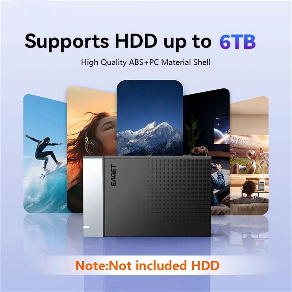EAGET E51 2.5 Inch External Hard Drive Enclosure Type-C to USB-A Cable Tool-Free 5Gbps SSD & HDD Hard Drive Case - Black - 7