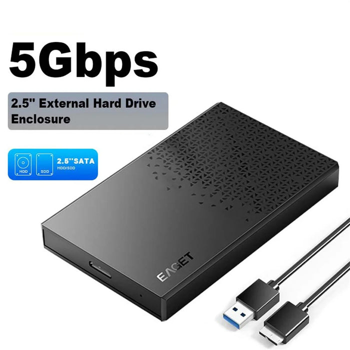 EAGET E60 2.5 Inch External Hard Drive Enclosure 6TB Micro-B to USB-A Cable 5Gbps Portable Hard Drive Case for SSD HDD - Black - 2