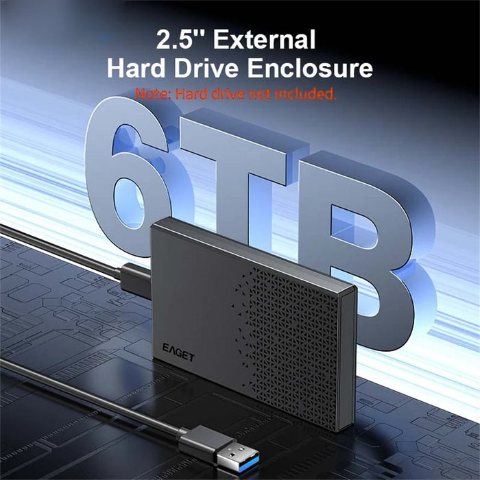 EAGET E60 2.5 Inch External Hard Drive Enclosure 6TB Micro-B to USB-A Cable 5Gbps Portable Hard Drive Case for SSD HDD - Black - 3