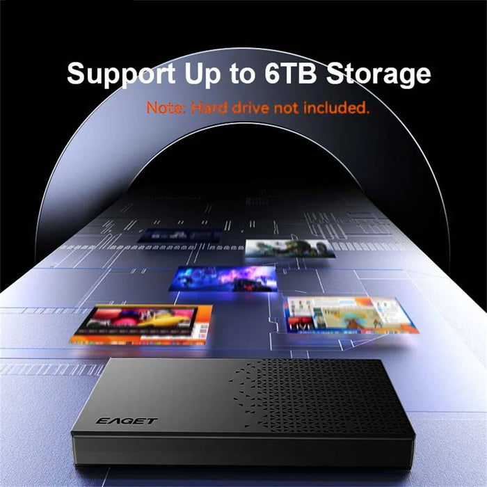 EAGET E60 2.5 Inch External Hard Drive Enclosure 6TB Micro-B to USB-A Cable 5Gbps Portable Hard Drive Case for SSD HDD - Black - 5
