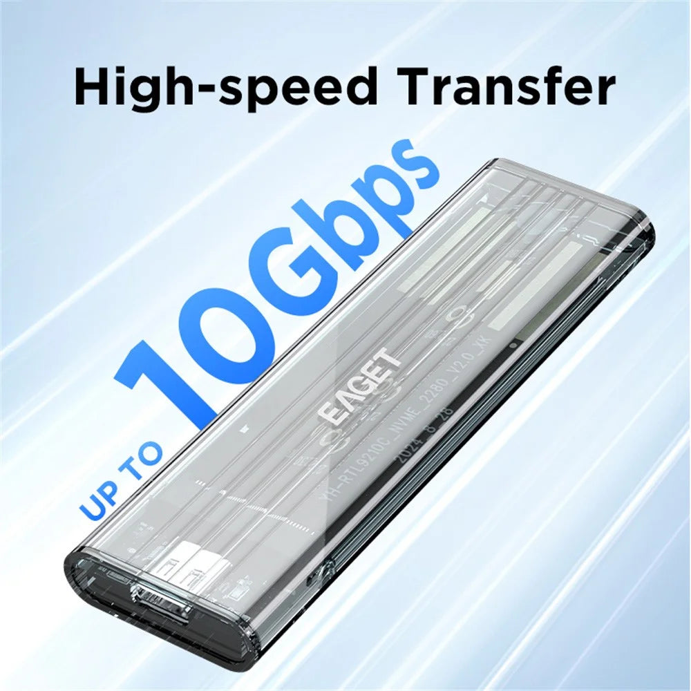 EAGET SE150D M.2 NVMe SATA Enclosure 10Gbps Type-C 3.2 Tool-free Installation Transparent External SSD Hard Drive Case - 4