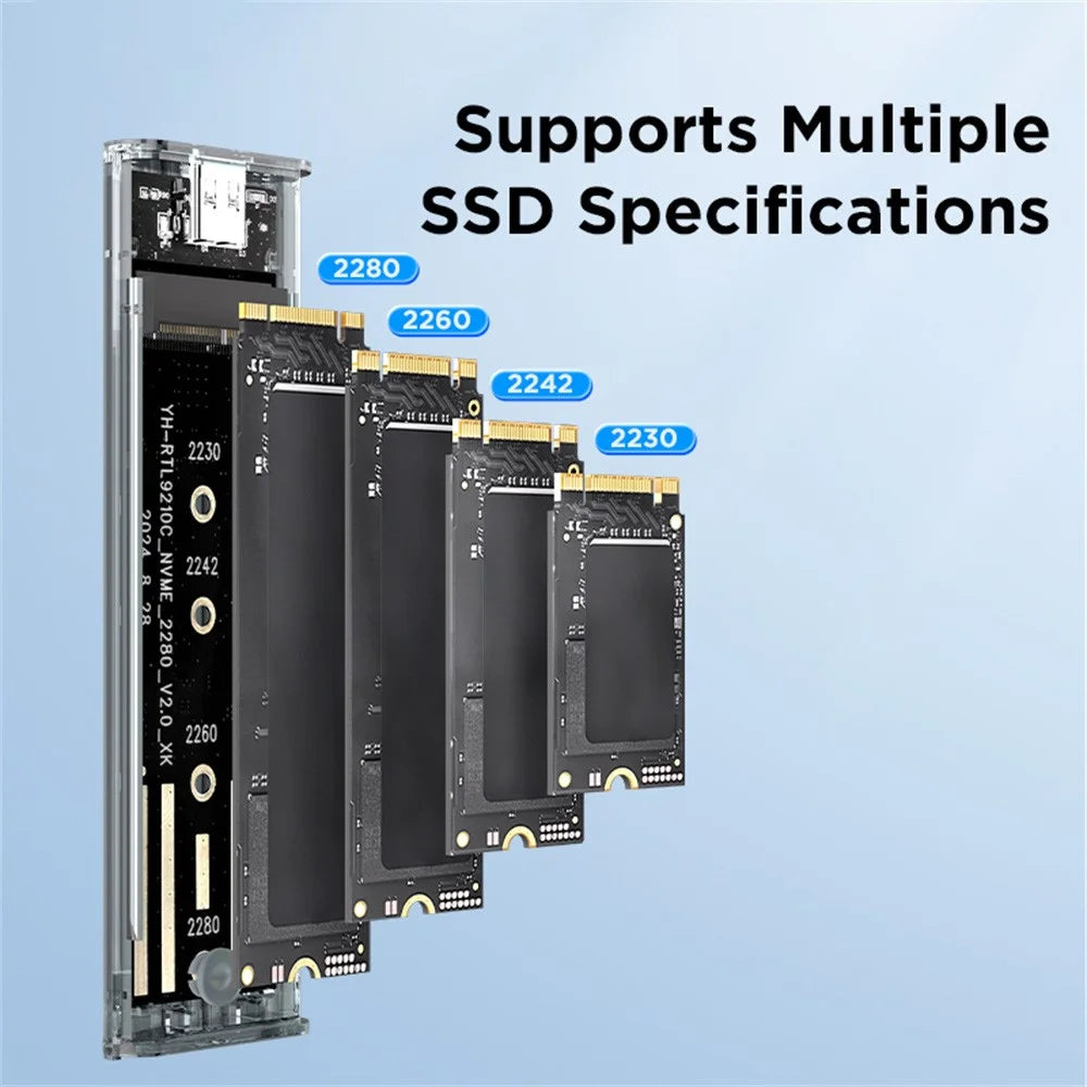 EAGET SE150D M.2 NVMe SATA Enclosure 10Gbps Type-C 3.2 Tool-free Installation Transparent External SSD Hard Drive Case - 7