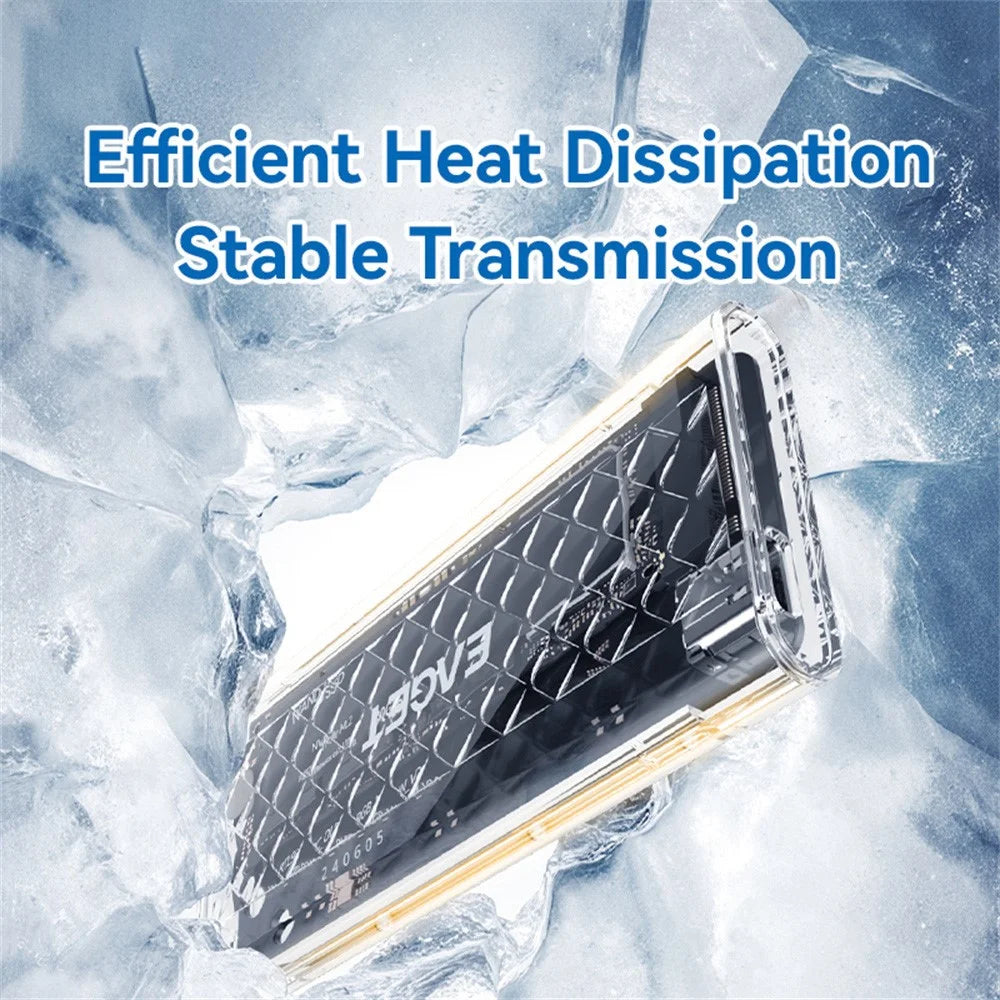 EAGET SE160D M.2 NVME SATA Enclosure Transparent USB 3.2 10Gbps Dual Protocol SSD Hard Drive Case for 2230  /  2242  /  2260  /  2280 - 6