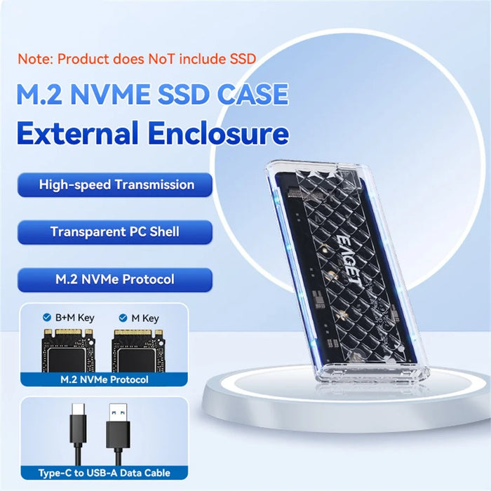 EAGET SE160N M.2 NVMe SSD Hard Drive Case Transparent RGB USB 3.2 Gen2 10Gbps Hard Drive Enclosure - 2