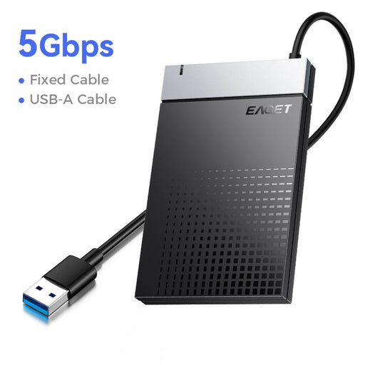 EAGET CE50 2.5 Inch USB3.0 Hard Drive Enclosure with Built-in USB-A Cable 5Gbps SSD HDD External Hard Drive Case - Black - 2