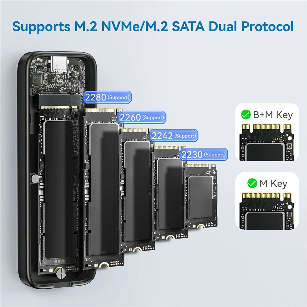 EAGET SE360D M.2 NVMe SATA Dual Protocol SSD Enclosure 10Gbps USB 3.2 Gen 2 USB-C External SSD Case, Support 8TB Max - 5