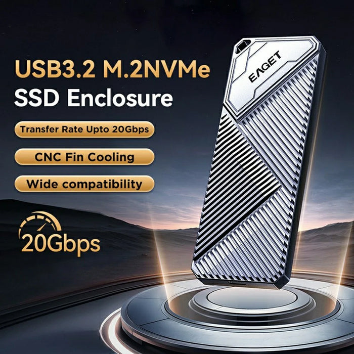 EAGET SE2000 M.2 NVMe SSD Enclosure 20Gbps High Speed USB3.2 Gen2 Type-C External SSD Case - 3