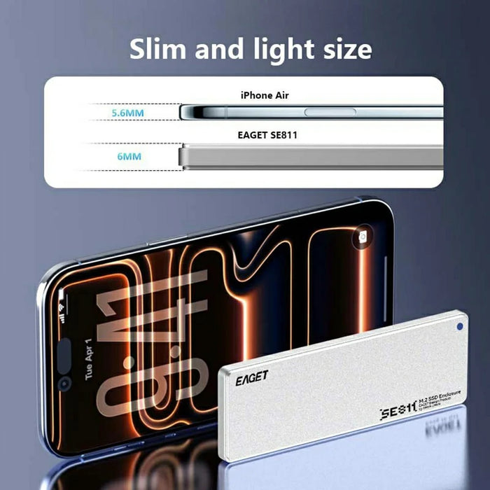 EAGET SE811N M.2 NVMe SSD Enclosure Type-C 10Gbps Aluminum Alloy External Hard Drive Case Support 8TB Max - 6