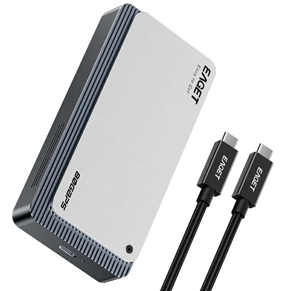 EAGET TSE8500 M.2 NVMe Enclosure 80Gbps USB-C 4.0 8TB Support Aluminum Alloy External Hard Drive Case - Silver Grey - 1