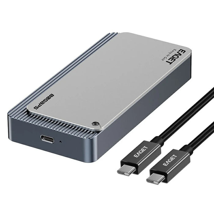 EAGET TSE8500 M.2 NVMe Enclosure 80Gbps USB-C 4.0 8TB Support Aluminum Alloy External Hard Drive Case - Silver Grey - 2