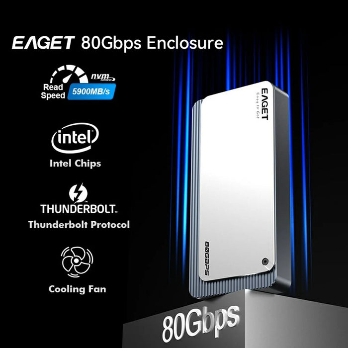 EAGET TSE8500 M.2 NVMe Enclosure 80Gbps USB-C 4.0 8TB Support Aluminum Alloy External Hard Drive Case - Silver Grey - 3