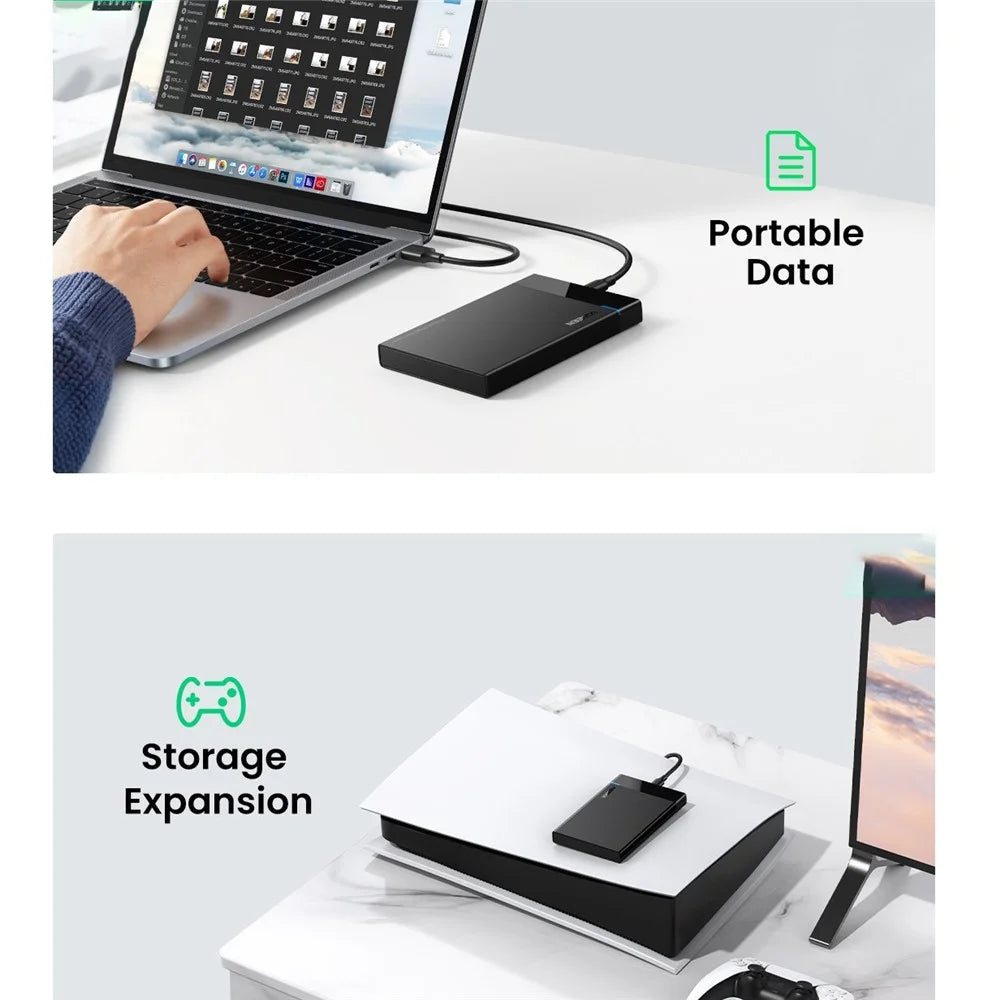 UGREEN 50743 HDD Case 2.5-Inch SATA III Hard Drive Enclosure Case USB-C 3.1 External SSD Disk HDD Box - 6