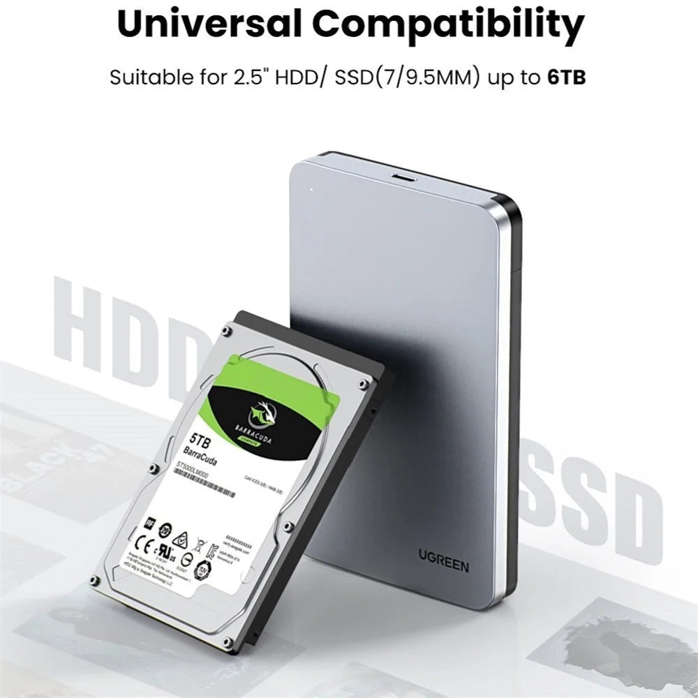 UGREEN 70498 USB-C 2.5-Inch Hard Drive Enclosure SATA III External SSD HDD Disk Case - 2