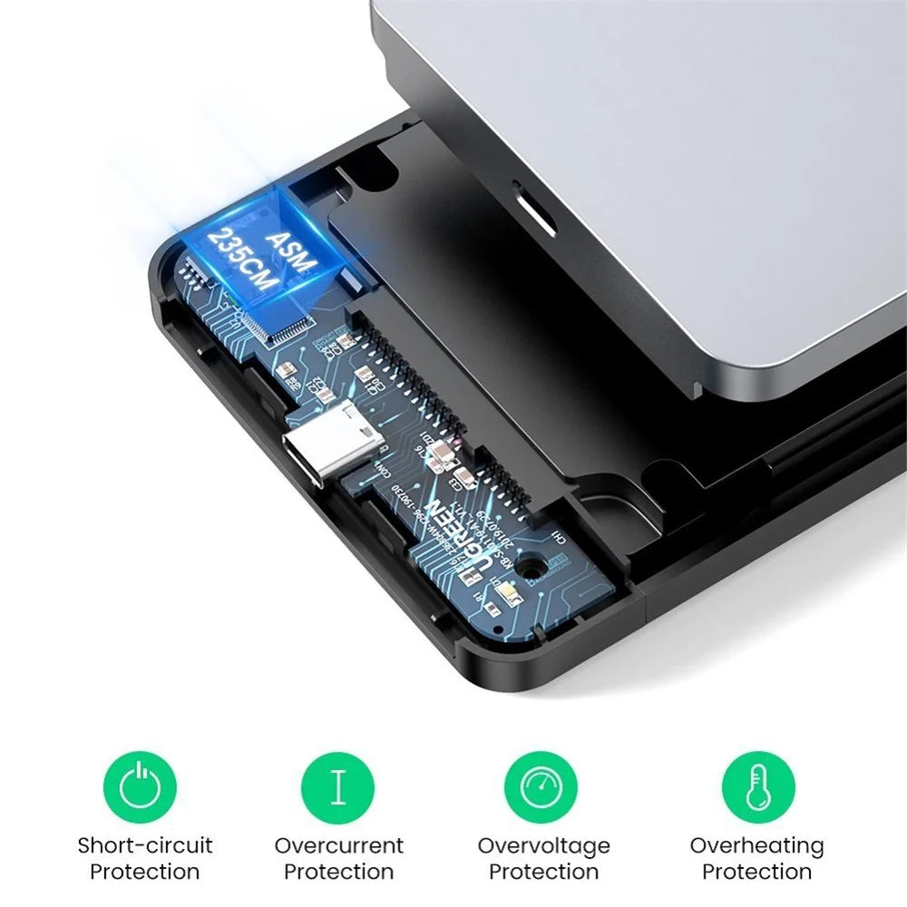 UGREEN 70498 USB-C 2.5-Inch Hard Drive Enclosure SATA III External SSD HDD Disk Case - 6