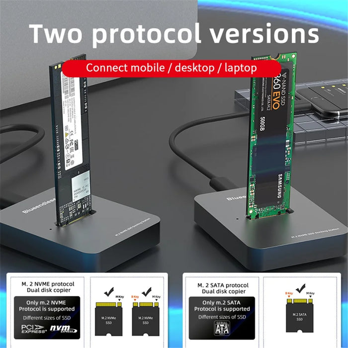 BLUEENDLESS SD02 External Dual Hard Disk Drive Dock Type-C Dock Station M.2 SATA NVME HDD SSD Case Docking Station - 3