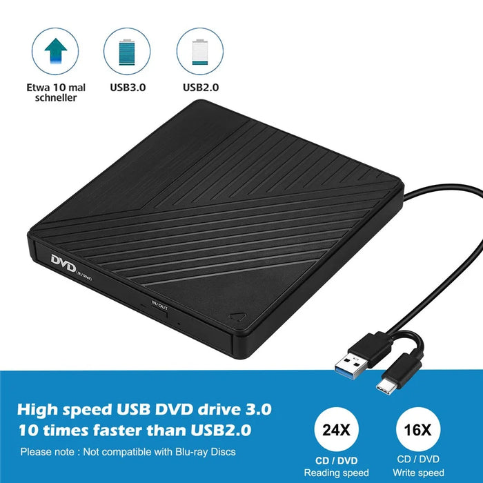 005 External Type-C / USB Laptop Computer CD DVD Playback Burning Optical Drive SD TF Card Reader - 2