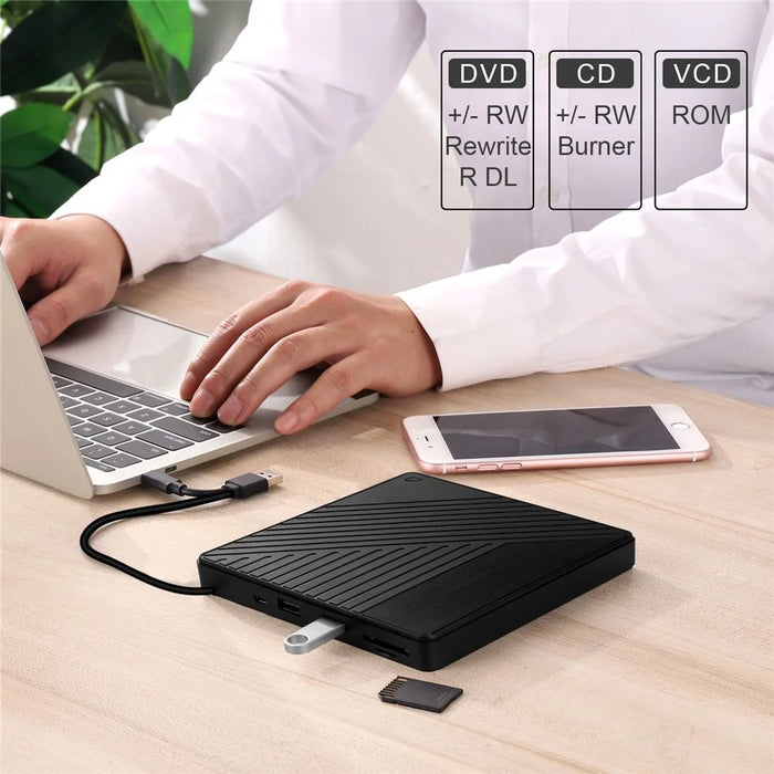 005 External Type-C / USB Laptop Computer CD DVD Playback Burning Optical Drive SD TF Card Reader - 6
