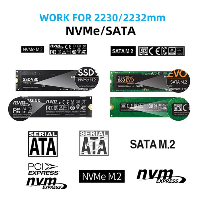 UC-057 Type-C & USB3.0 to NVME M-Key M.2 NGFF SATA SSD PCBA Case 2230 / 2242mm Adapter RTL9210B Chipset - 2