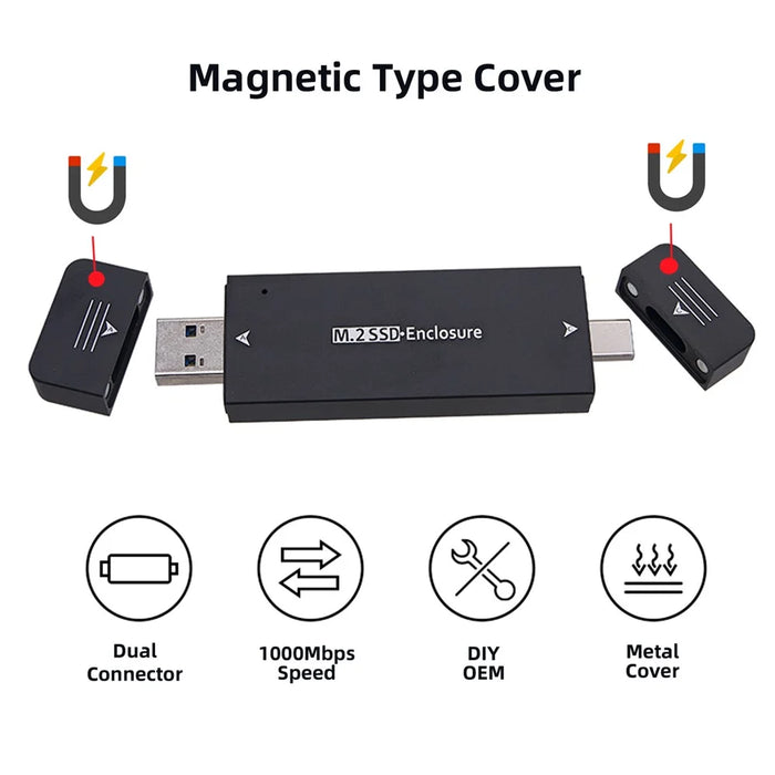 UC-057 Type-C & USB3.0 to NVME M-Key M.2 NGFF SATA SSD PCBA Case 2230 / 2242mm Adapter RTL9210B Chipset - 5