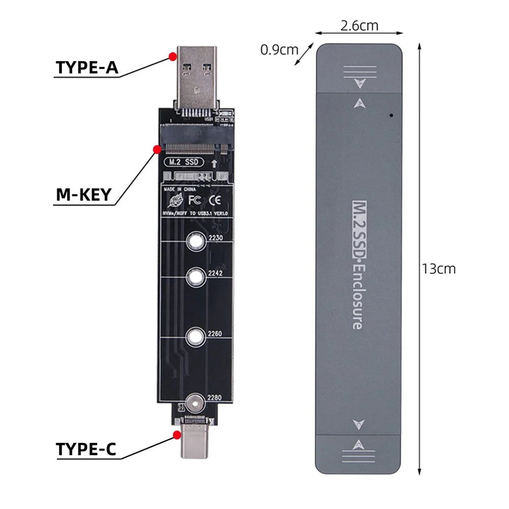 UC-057-2280MM Combo Type-C + USB3.0 to NVME M-key M.2 NGFF SATA SSD PCBA Case 2280 / 2242 / 2230mm RTL9210B Chipset - 3