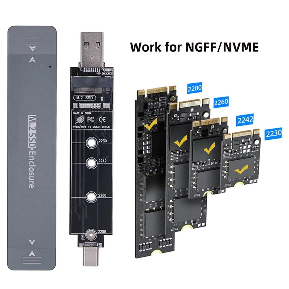 UC-057-2280MM Combo Type-C + USB3.0 to NVME M-key M.2 NGFF SATA SSD PCBA Case 2280 / 2242 / 2230mm RTL9210B Chipset - 5