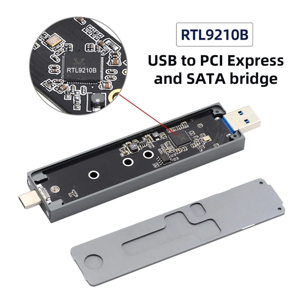 UC-057-2280MM Combo Type-C + USB3.0 to NVME M-key M.2 NGFF SATA SSD PCBA Case 2280 / 2242 / 2230mm RTL9210B Chipset - 6