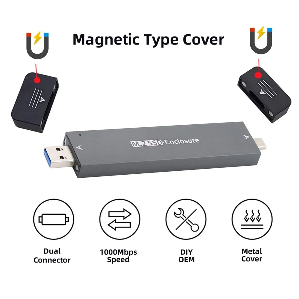 UC-057-2280MM Combo Type-C + USB3.0 to NVME M-key M.2 NGFF SATA SSD PCBA Case 2280 / 2242 / 2230mm RTL9210B Chipset - 7