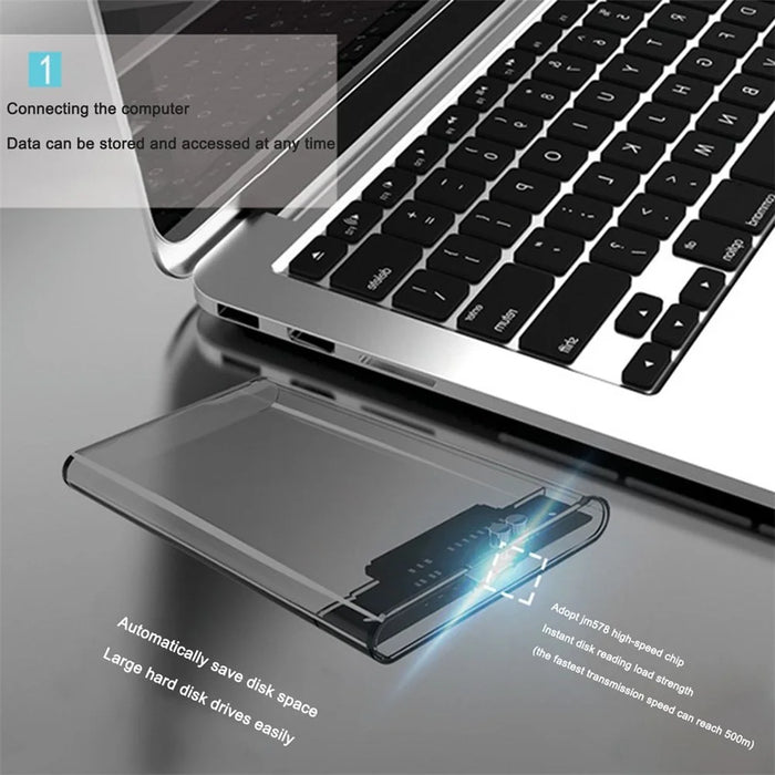 2.5'' External Hard Drive Enclosure USB 3.0 to SATA HDD Hard Disk Case for Mac OS and Windows, Supporting Max 6TB - Transparent Black - 3