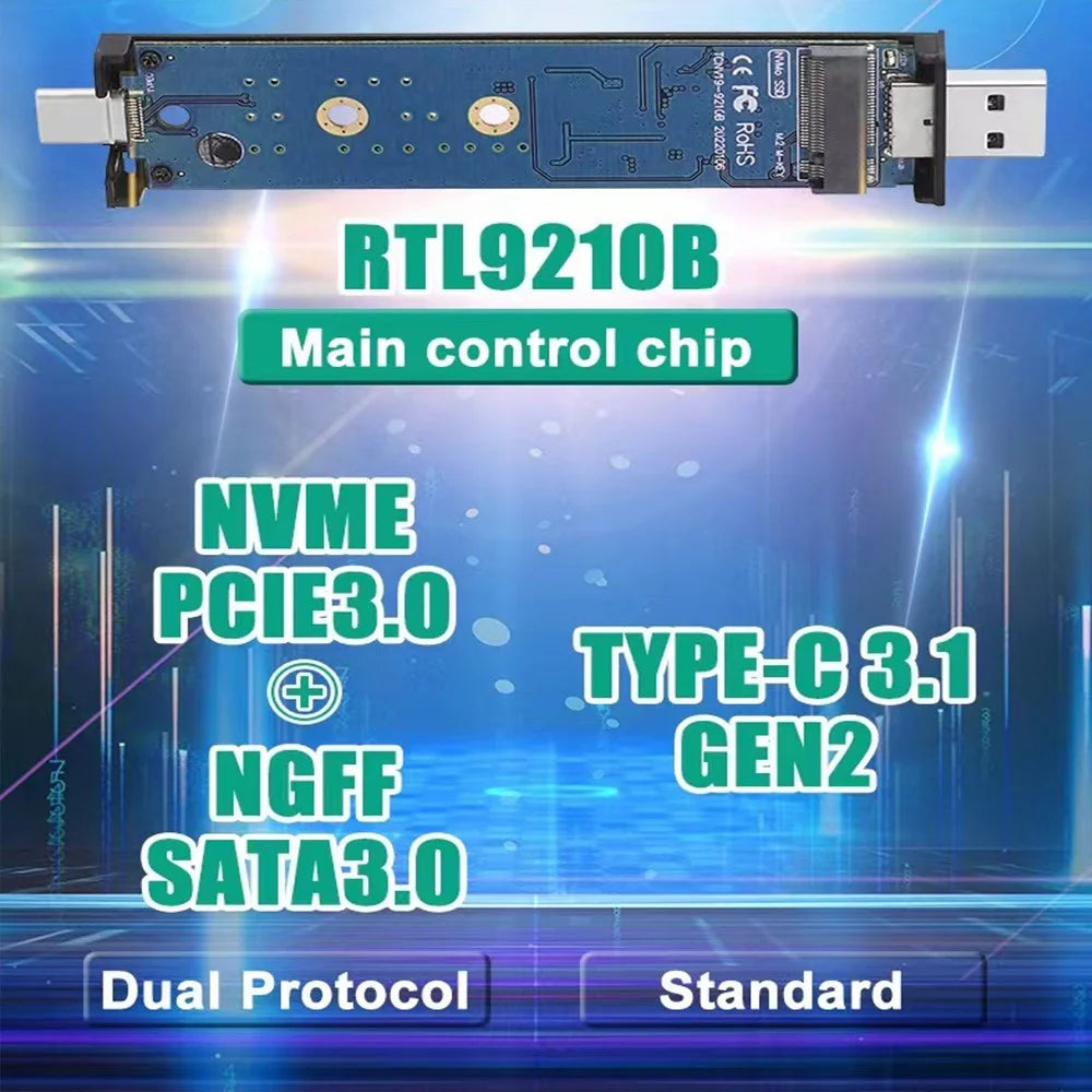 M.2 SSD Nvme NGFF Dual-protocol HDD Enclosure SATA External M.2 to USB / Type-C Interface SSD Case - 2
