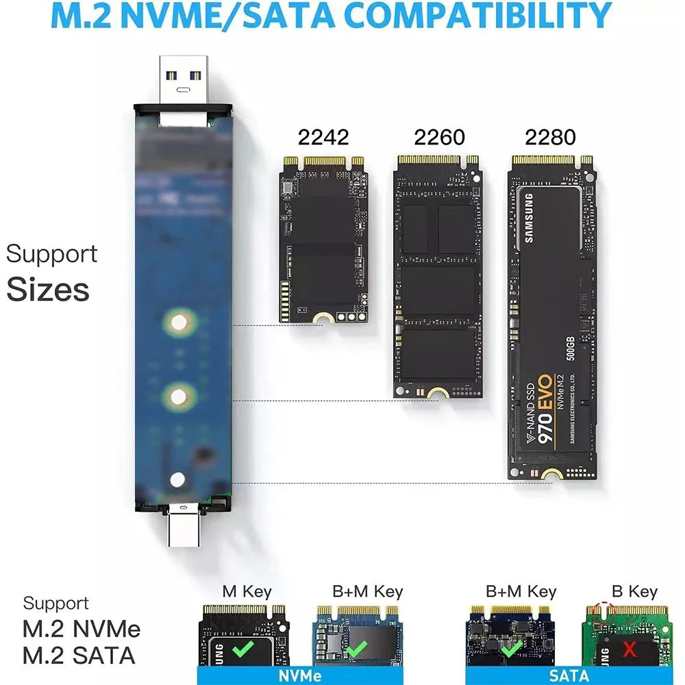 M.2 SSD Nvme NGFF Dual-protocol HDD Enclosure SATA External M.2 to USB / Type-C Interface SSD Case - 3