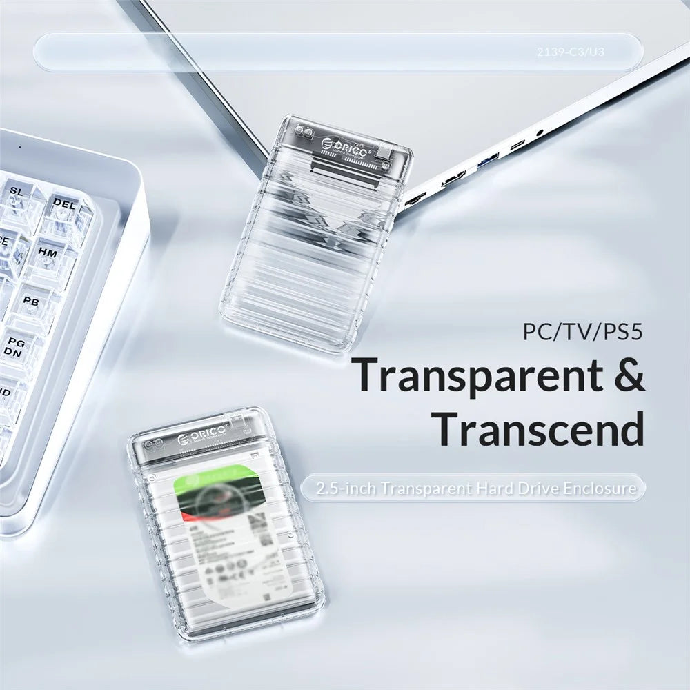 ORICO-2139C3 2.5" USB3.0 External Storage HDD Enclosure Transparent 6Gbps High Speed HDD SSD Hard Drive Enclosure - 2
