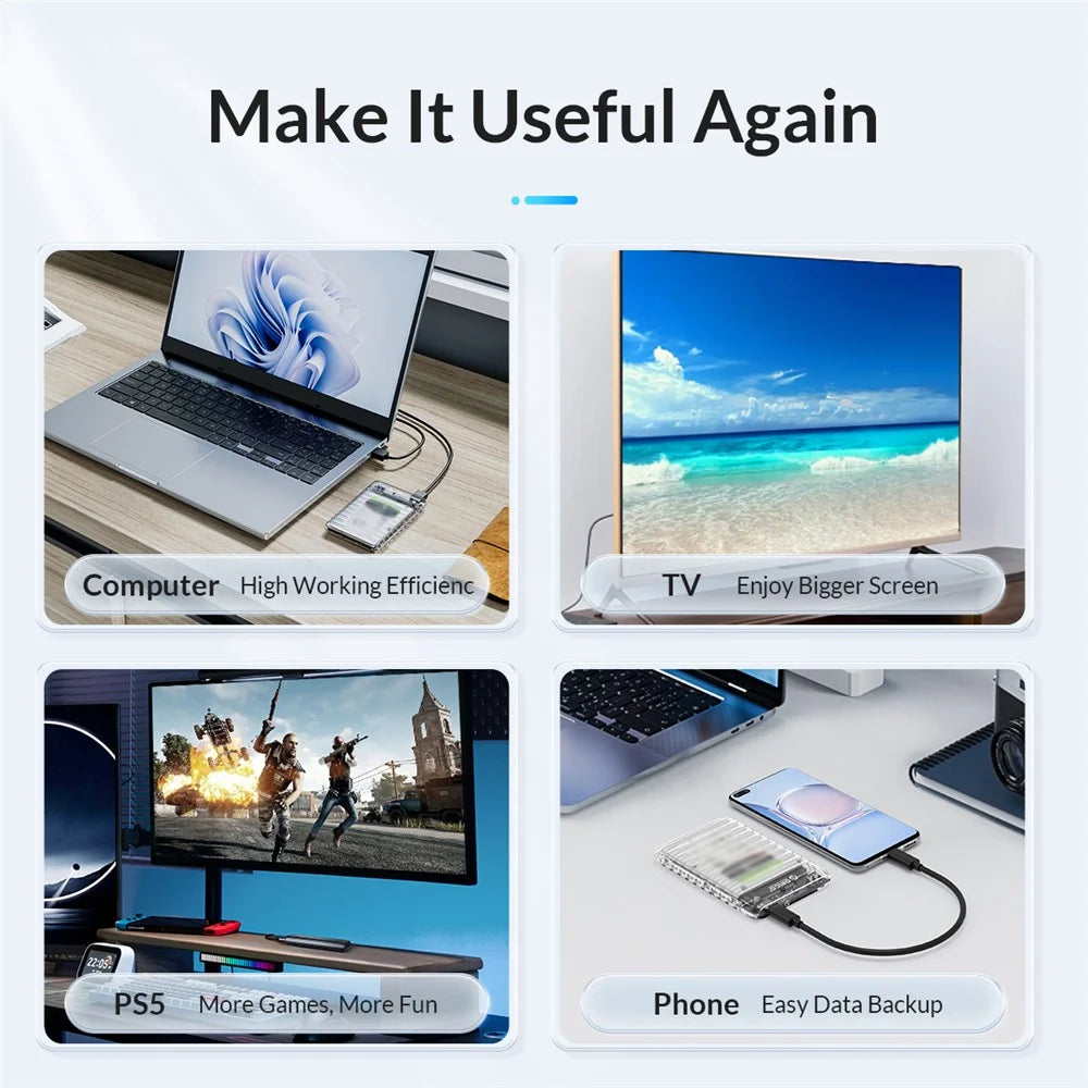 ORICO-2139C3 2.5" USB3.0 External Storage HDD Enclosure Transparent 6Gbps High Speed HDD SSD Hard Drive Enclosure - 5