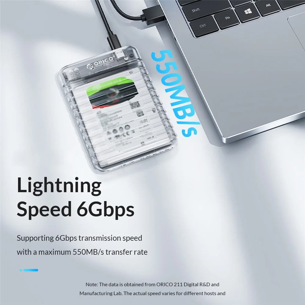 ORICO-2139C3 2.5" USB3.0 External Storage HDD Enclosure Transparent 6Gbps High Speed HDD SSD Hard Drive Enclosure - 7