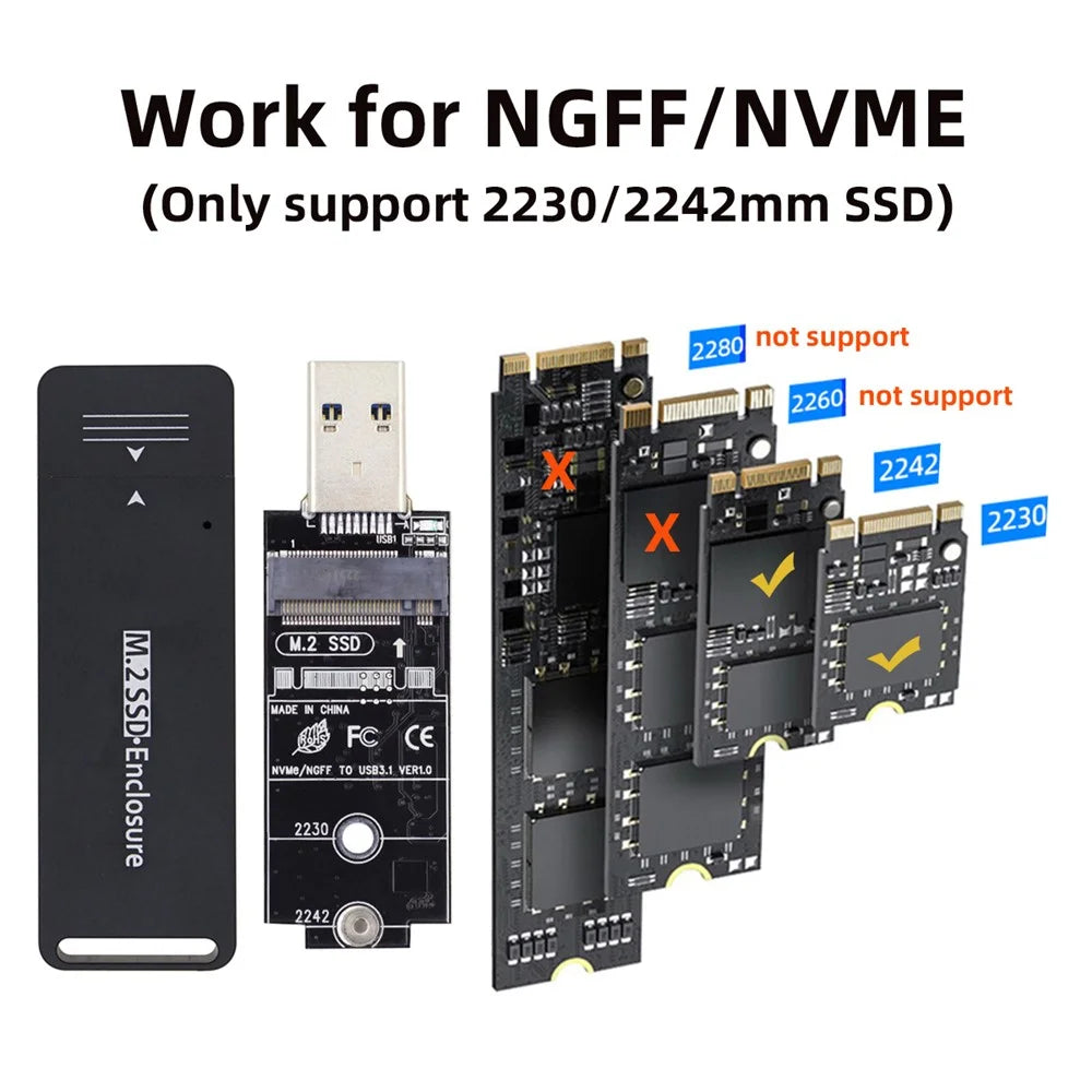 USB 3.0 to 2242 / 2230 NVME M-key M.2 NGFF SATA SSD External PCBA Case Converter Adapter RTL9210B Chipset - 2