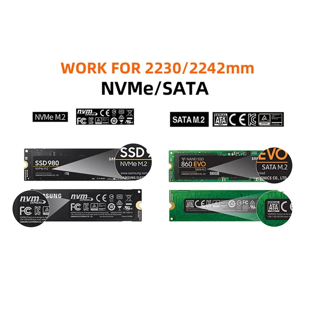 USB 3.0 to 2242 / 2230 NVME M-key M.2 NGFF SATA SSD External PCBA Case Converter Adapter RTL9210B Chipset - 5
