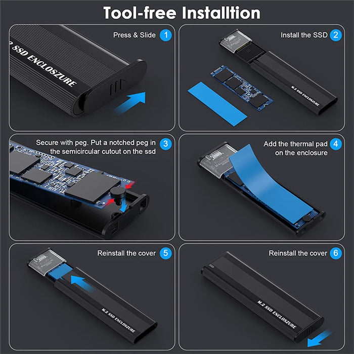 UC-145 USB 3.0 Type-C to NVME M-key M.2 NGFF SATA SSD External PCBA Case Enclosure RTL9210B Chipset - 5