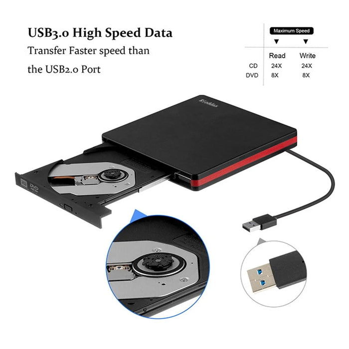 BT669 External DVD Drive Enclosure USB3.0 Laptop CD / DVD Burner Player Optical Drive Case - 3
