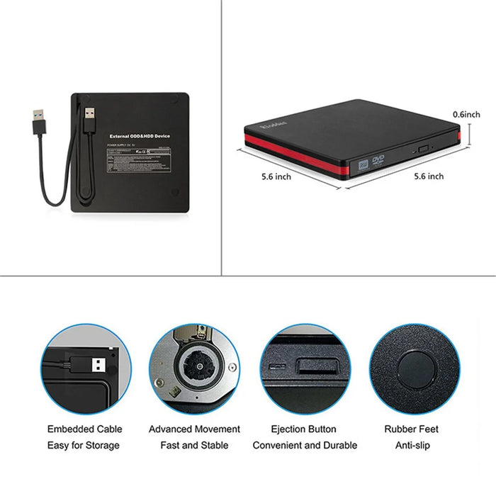 BT669 External DVD Drive Enclosure USB3.0 Laptop CD / DVD Burner Player Optical Drive Case - 5