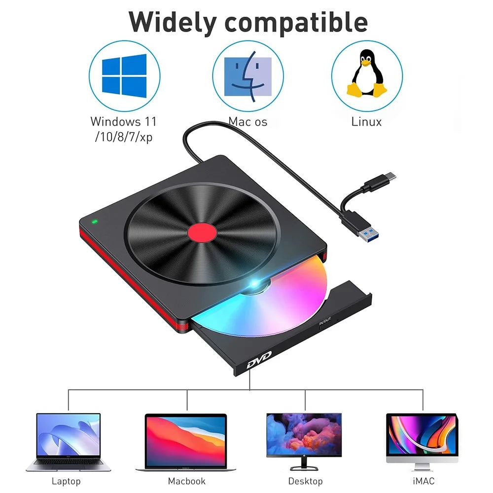 048 Portable DVD-RW External USB Optical Drive Laptop DVD Burner Desktop Integrate Type-C Optical Drive - 7