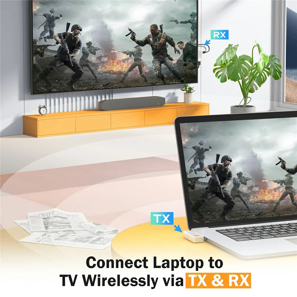 LEMOLERE P400 HDTV Wireless Transmitter / Receiver Adapter USB-C Screen Mirroring Device / 1080P Video Streaming Dongle - 2