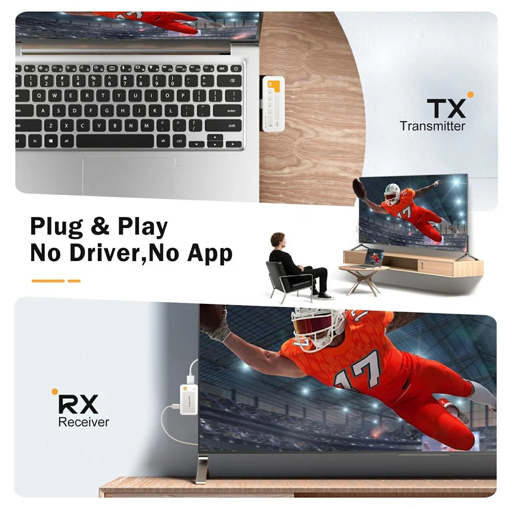 LEMOLERE P400 HDTV Wireless Transmitter / Receiver Adapter USB-C Screen Mirroring Device / 1080P Video Streaming Dongle - 3