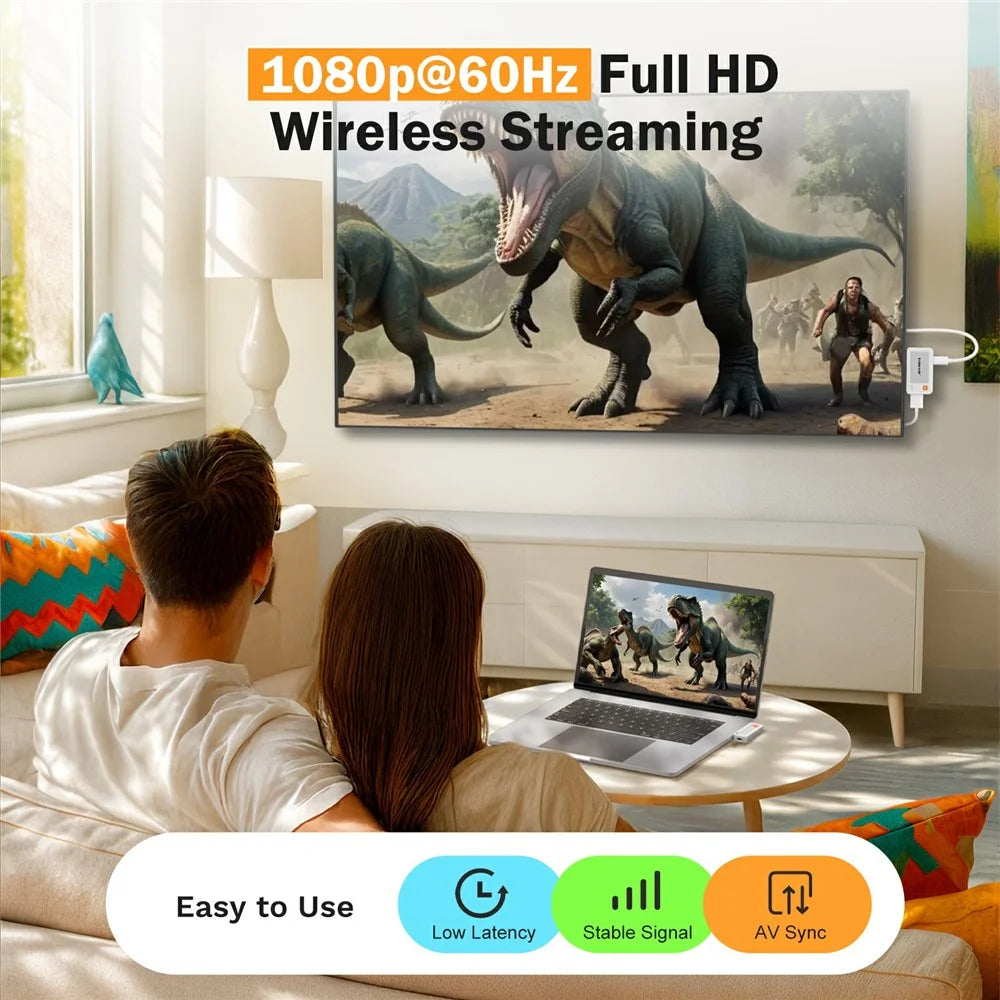 LEMOLERE P400 HDTV Wireless Transmitter / Receiver Adapter USB-C Screen Mirroring Device / 1080P Video Streaming Dongle - 4