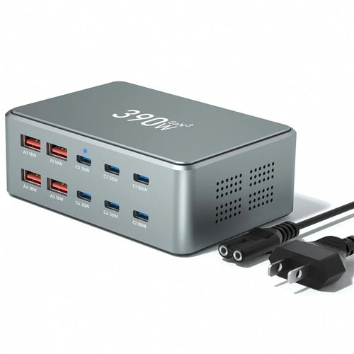 390W GaN Charger Type-C + USB-A 10 Ports Desktop Charging Station for Phone Tablet Laptop - US Plug - 1